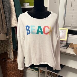 White Beach Sweater with Colorful Letters